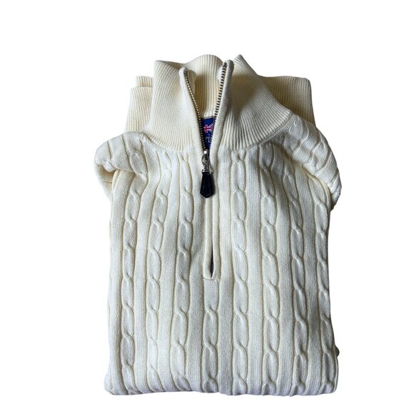 T.Harris London Cable Knit  Cardigan Sweater Mens Large Yellow Preppy Classic - Picture 3 of 8